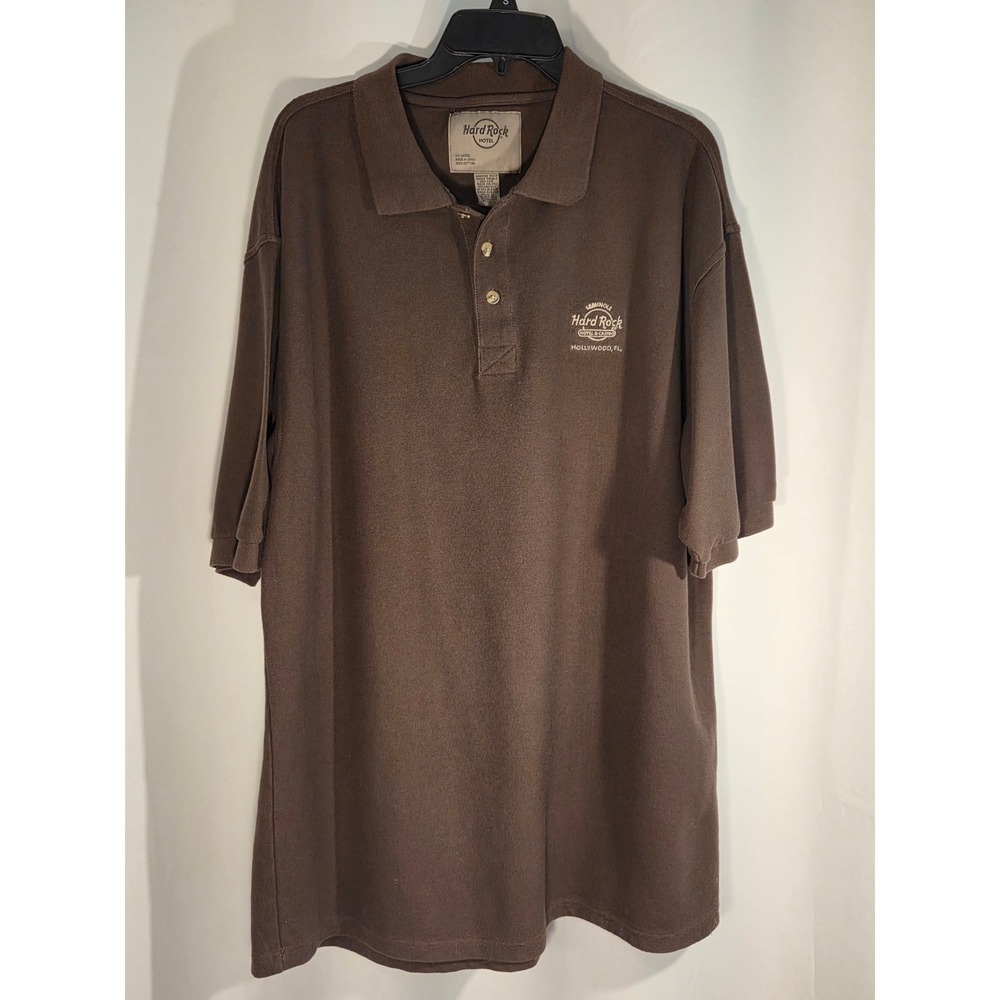 Hard Rock Hotel Polo Shirt Mens 2XL Brown Excellent Seminole Hollywood Florida